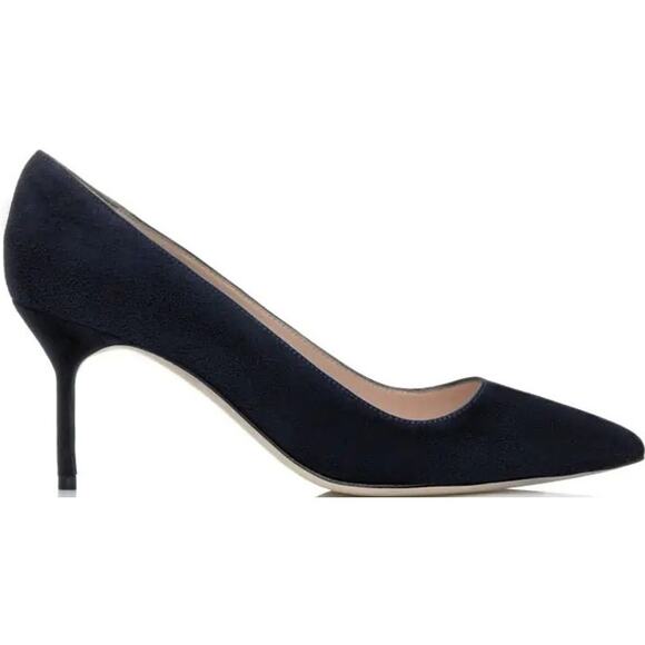 Manolo Blahnik BB 70 Pumps Suede Pointed Toe Stiletto High Heel Slip On Navy 10 - Picture 1 of 7